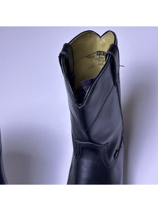 Justin Basic Leather Western Roper Boots Shoes Men Sz 11EE Black Cowboy Wear main image 12